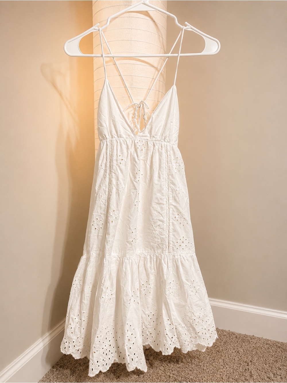 Zara White Eyelet Backless Sundress